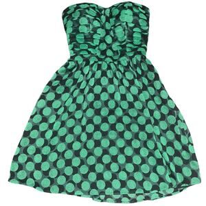 Fynn & Rose Emerald Green/Black Polka Dot Strapless Cocktail Dress
